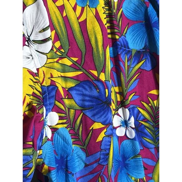 Vtg Hawaiian Shirt Sanit Size L 90s Colorful Cotton Hawaiian Button Down Shirt - Picture 3 of 8
